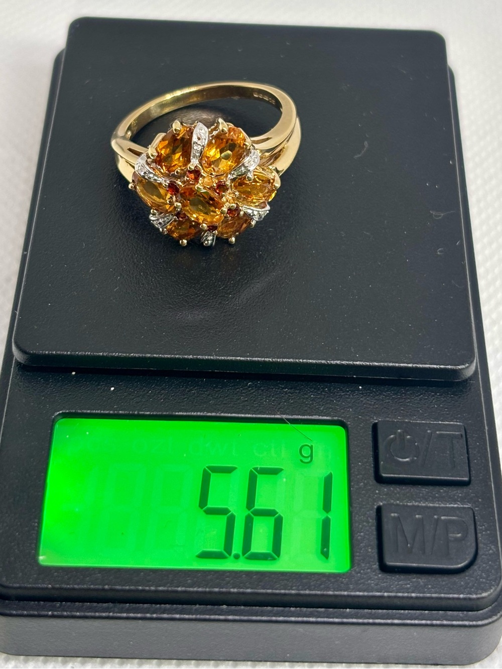 9K Gold Citrine & Diamond Cluster Ring FRESH APPRAISAL, size 9
